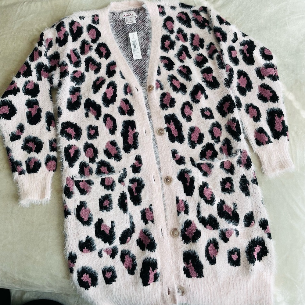 Ariat Pink and Black Leopard Cardigan